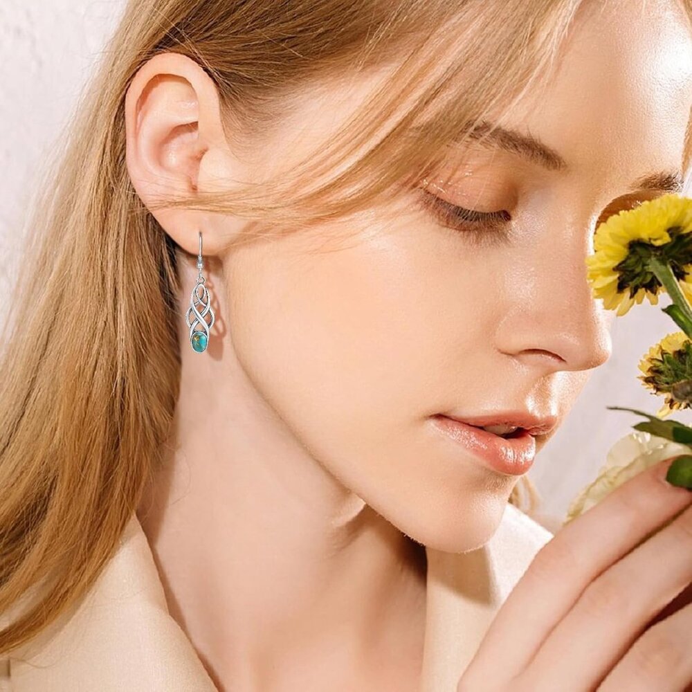 Sterling Silver Turquoise Celtic Dangle Earrings … - image 5